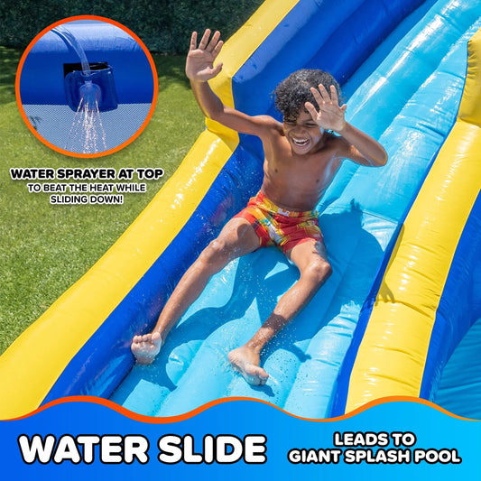 Sportspower�?Big Wave II Inflatable Water Slide with Climbing Wall & Splash Pool, Ages 3-8, Heavy Duty, ASTM Certified, Lifetime Warranty on Included Blower