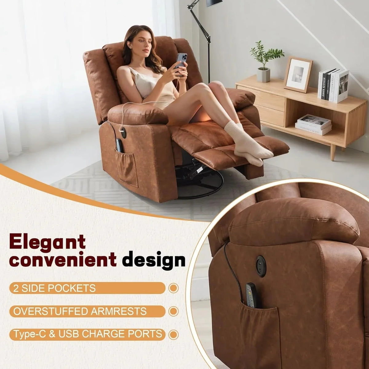 Rocker Recliner Glider Recliner Chairs for Adults 360° Swivel Rocking Chair