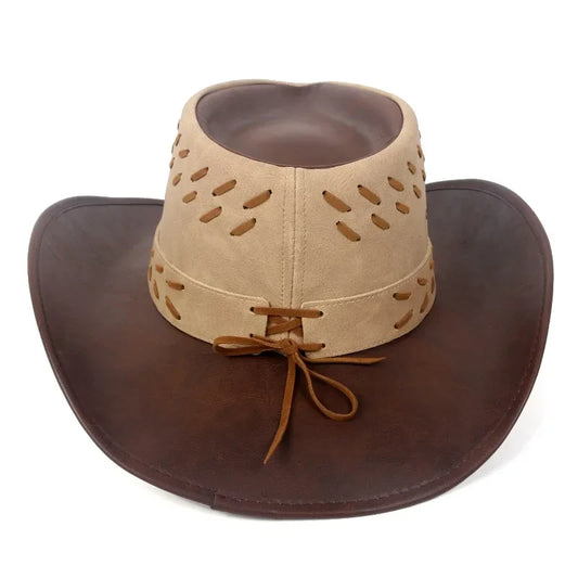 Dual Revolver Brown Leather Cowboy Hat