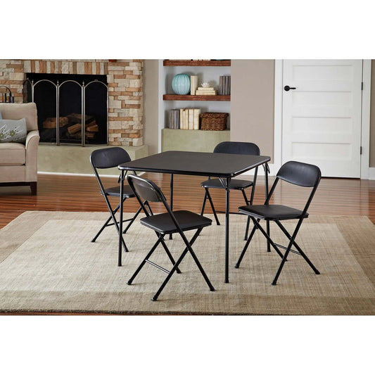 Cosco 5-Piece Folding Card Table Set, Black - Vinyl Seats, Easy Storage, Durable