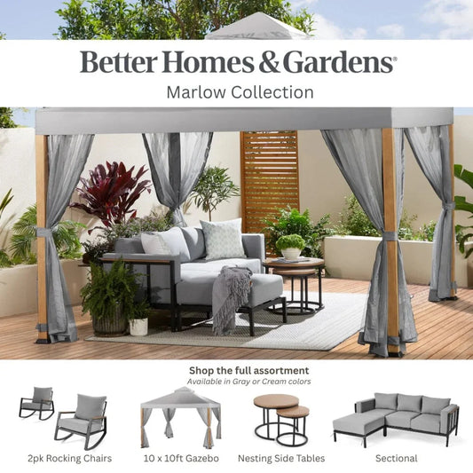 Better Homes & Gardens Marlow Outdoor 2pk Patio Rocking Chairs,Black Frame/Gray Cushion
