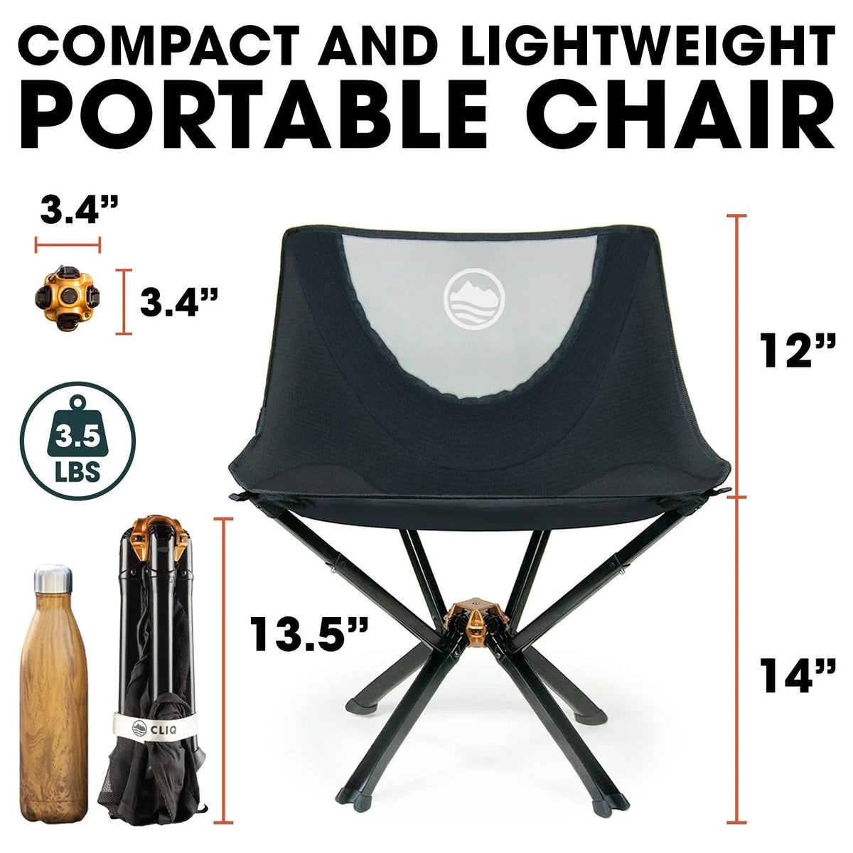 CLIQ Portable Folding Chair for Camping Supports 300 Lbs