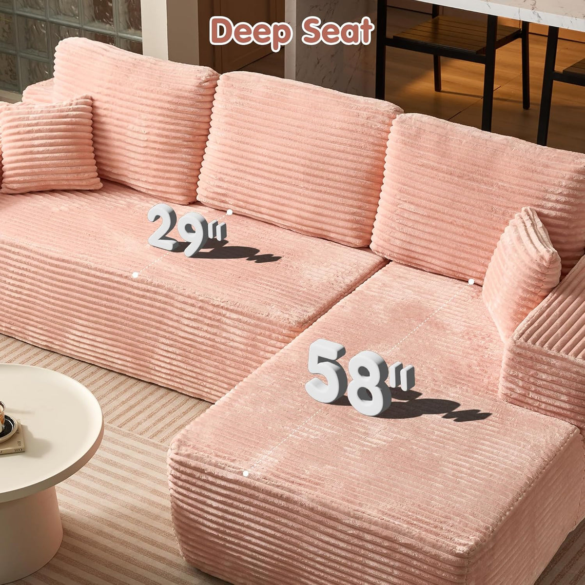 ovios 104" Cloud Sectional Couch with L-Shape Chaise,Modern Modular Sofa with Deep Seat, Upholstered Couches for Living Room Bedroom,No Assembly Required, Grey (Plush Corduroy Fabric)