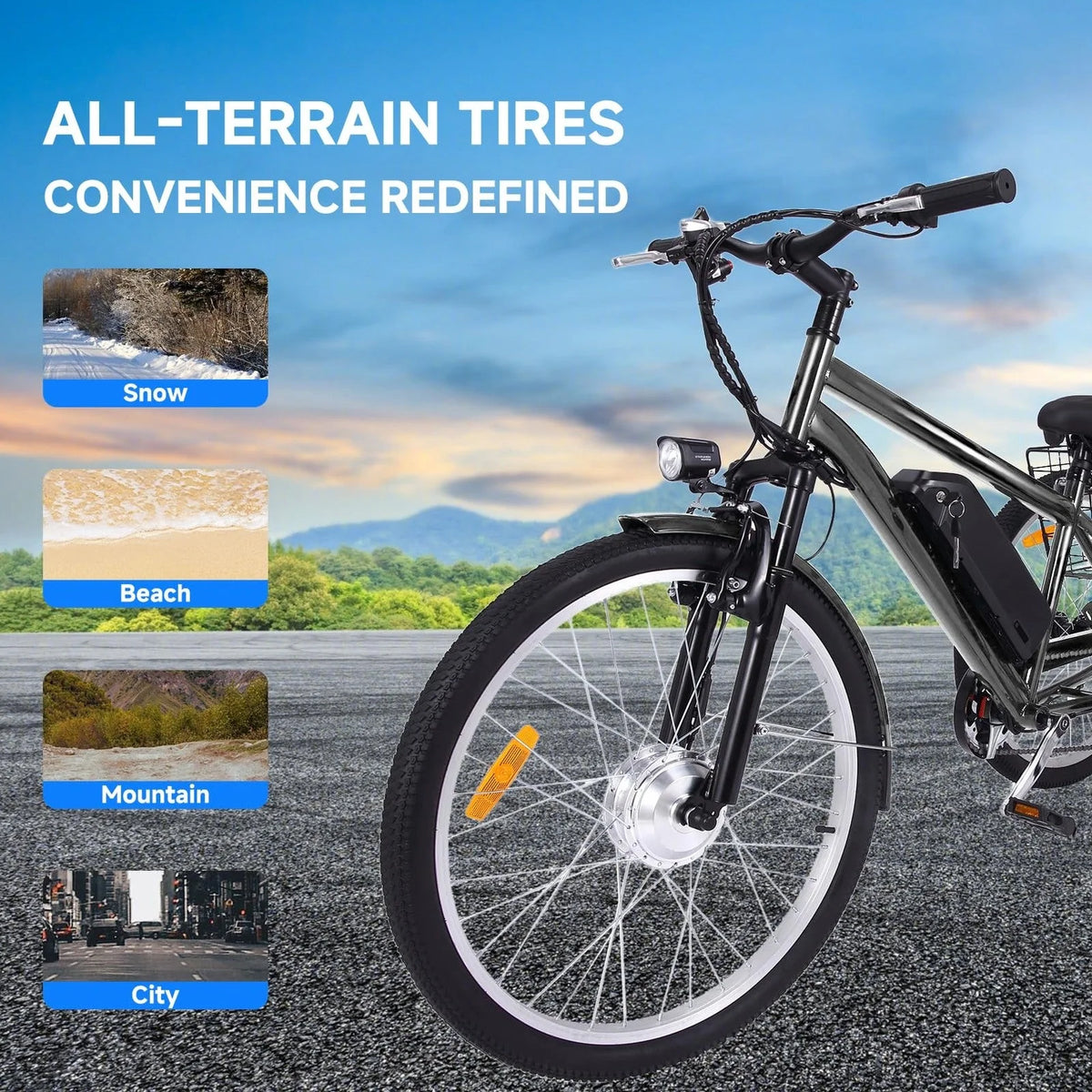 26 Inch Adult 3 Wheel Electric Tricycle with Basket, Fat Tires,7 Speeds,350W Powerful Motor, 36V 10Ah Removable Battery Dark Gray