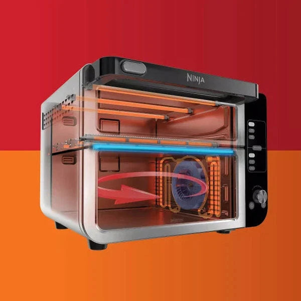 12-in-1 Double Oven with FlexDoor, FlavorSeal Smart Finish, Rapid Top Oven, Convection and Air Fry Bottom Oven DCT401
