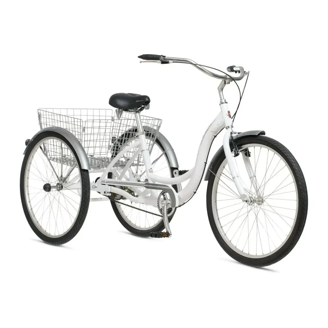 2025 Schwinn Meridian Adult Tricycle, Men's and Women's Beach Cruiser, 26-inch Wheels, Low Step-Through, Wide Saddle, Folding Rear Basket.