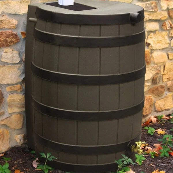 40 Gallon Rain Barrel with Darkened Ribs Oak