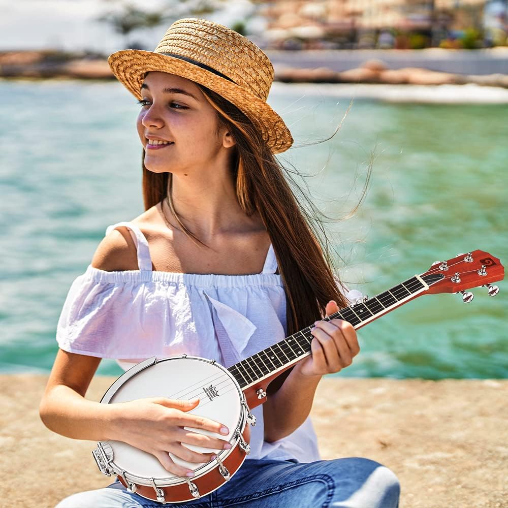 String Banjo 26 Inch MINI Travel Banjo Banjo Beginner Kit with Remo Head Open Back & Closed Solid Back with beginner Kit Comfortable Carrying Bag