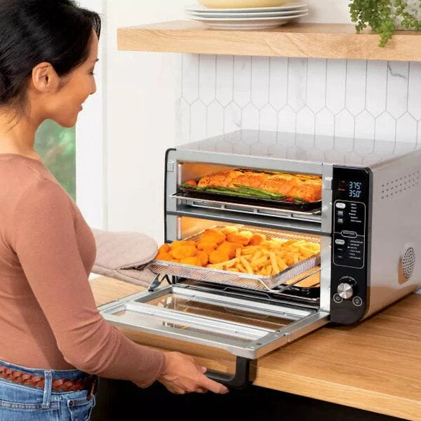 12-in-1 Double Oven with FlexDoor, FlavorSeal Smart Finish, Rapid Top Oven, Convection and Air Fry Bottom Oven DCT401
