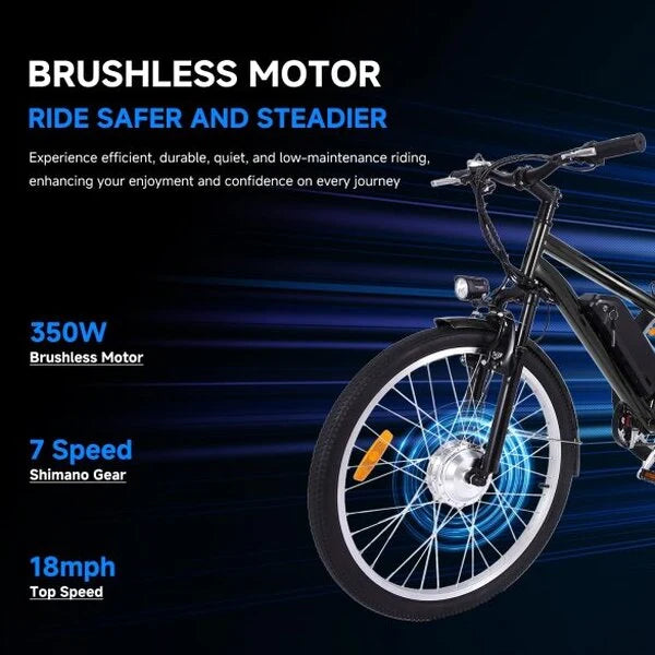 26 Inch Adult 3 Wheel Electric Tricycle with Basket, Fat Tires,7 Speeds,350W Powerful Motor, 36V 10Ah Removable Battery Dark Gray