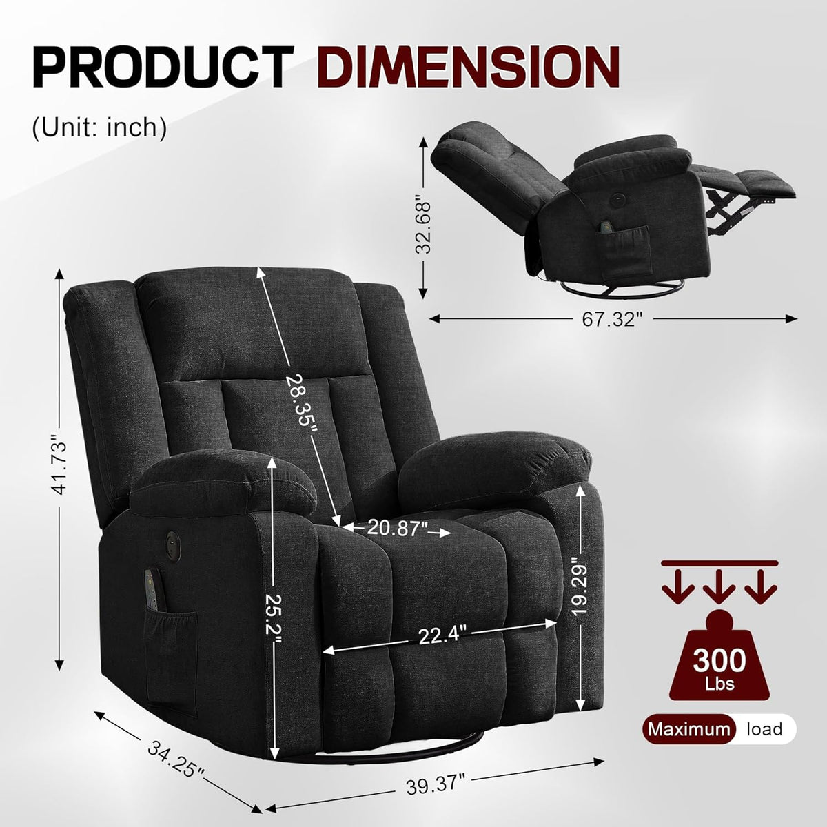 Rocker Recliner Glider Recliner Chairs for Adults 360° Swivel Rocking Chair