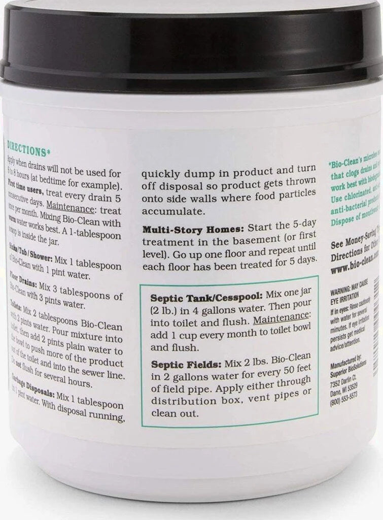 Bio-Clean Natural Drain Cleaner 2lb - Enzyme-Based, Eco-Friendly, 100 Treatments, Safe for Septic Tanks &amp; Grease Traps