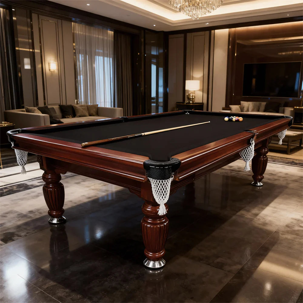 Classic Slate Pool Table with Cues and Balls Set for Home or Lounge, Walnut Wood, 8FT