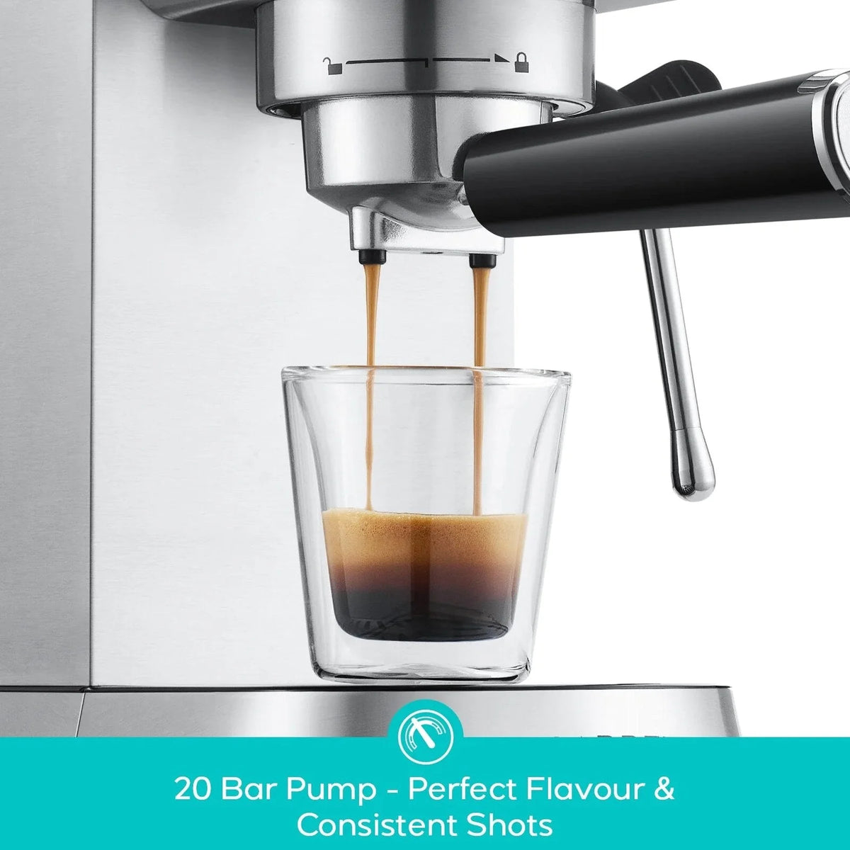 CASABREWS 5418Basic Espresso Machine with 20-Bar pressure, 34 oz Water Tank, with Milk Frother, Silver