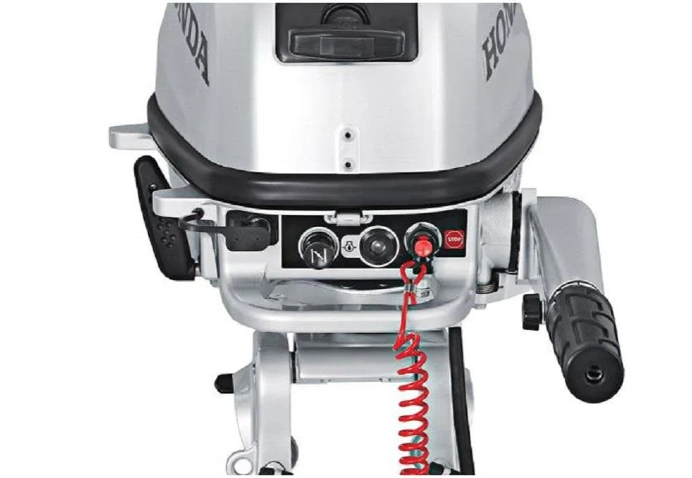 5 HP outboard motor with tiller, 20-inch shaft