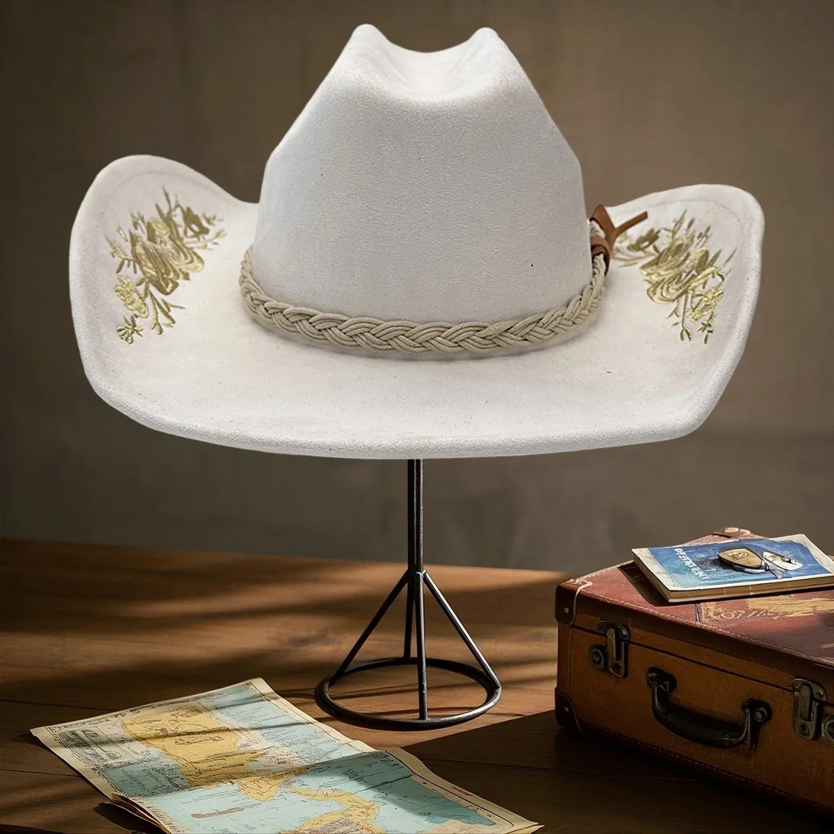 Dakota Floral Embroidery Suede Western Cowgirl Hat