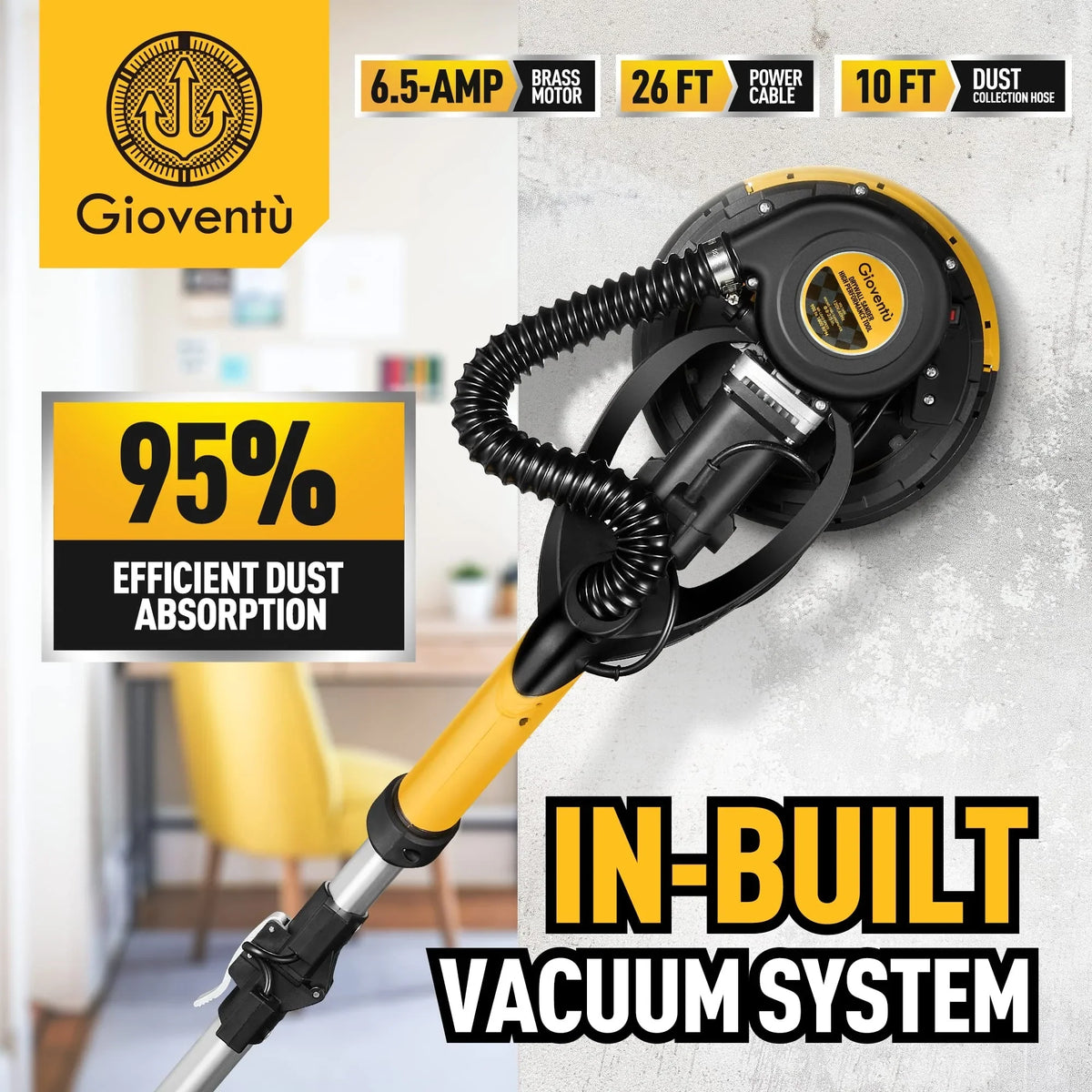 Giovent? Electric Drywall Sander with Dust Extraction, Suitable for Popcorn Ceilings