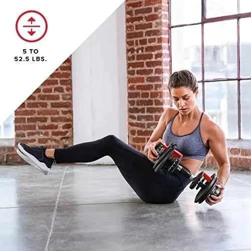 Bowflex SelectTech 552 Adjustable Dumbbells (pair), 2.3C23.8 kg, space-saving home fitness equipment