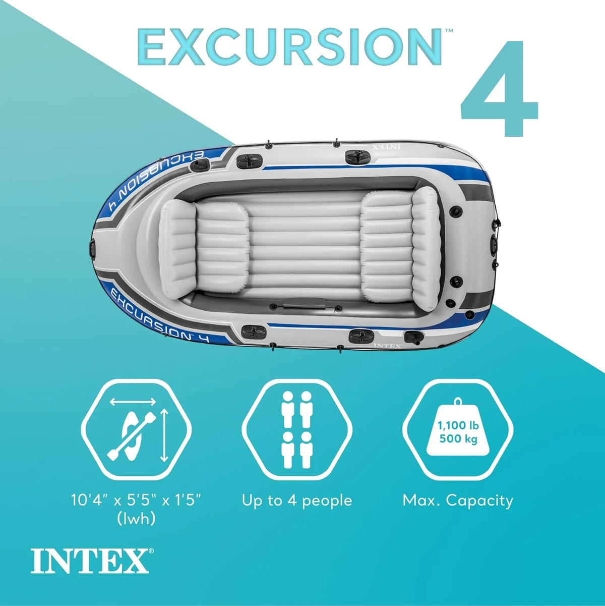Excursion Inflatable Boat Series: Includes Deluxe 54in Boat Oars and High-Output Pump – SuperTough PVC – Adjustable Seats with Backrest – Fishing Rod Holders – Welded Oar Locks