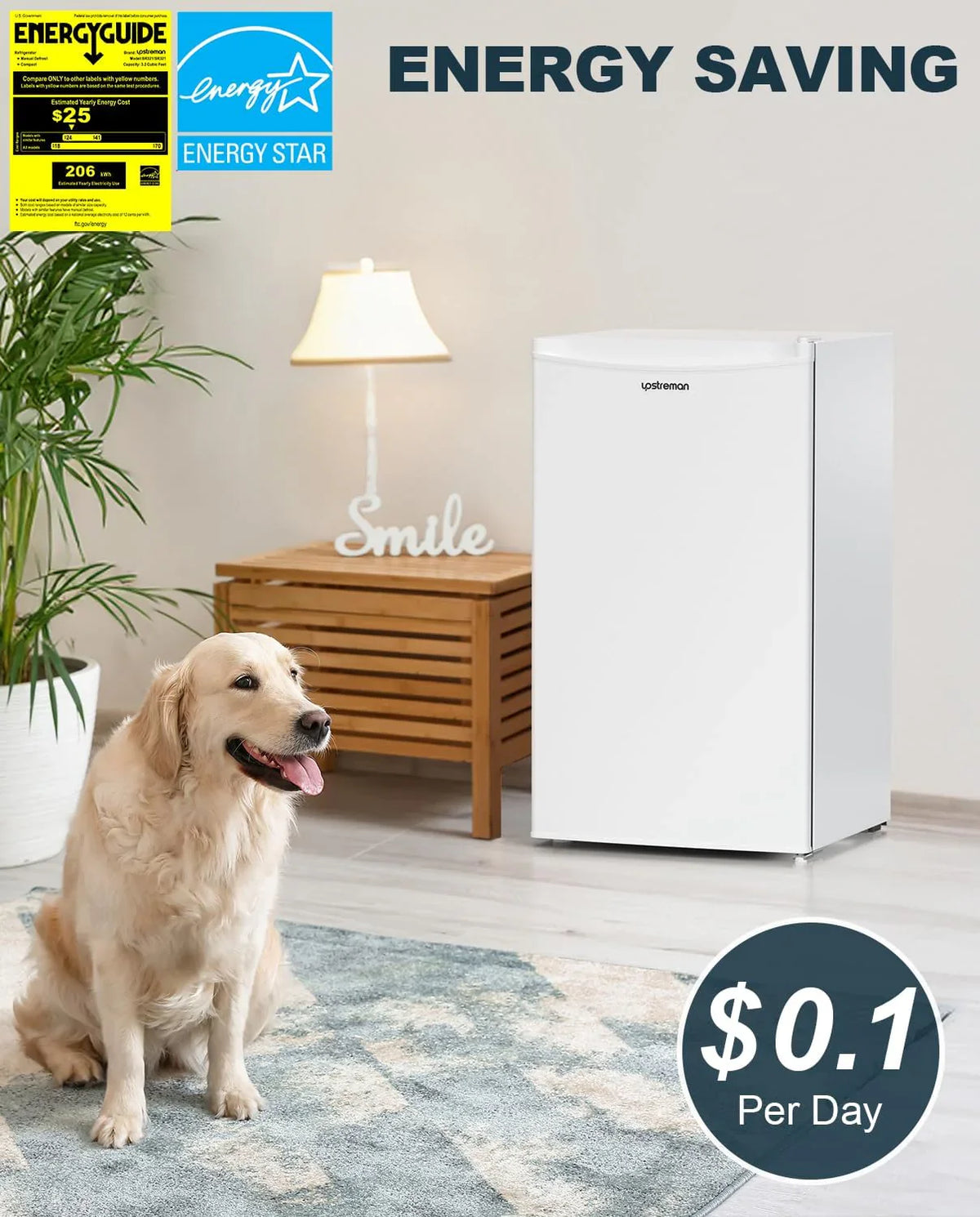 Upstreman 3.2 Cu.Ft Mini Fridge with Freezer, Single Door Mini Fridge, Dorm Fridge, Adjustable Thermostat, Mini Refrigerator for Bedroom, Office, Dorm, Black-BR321