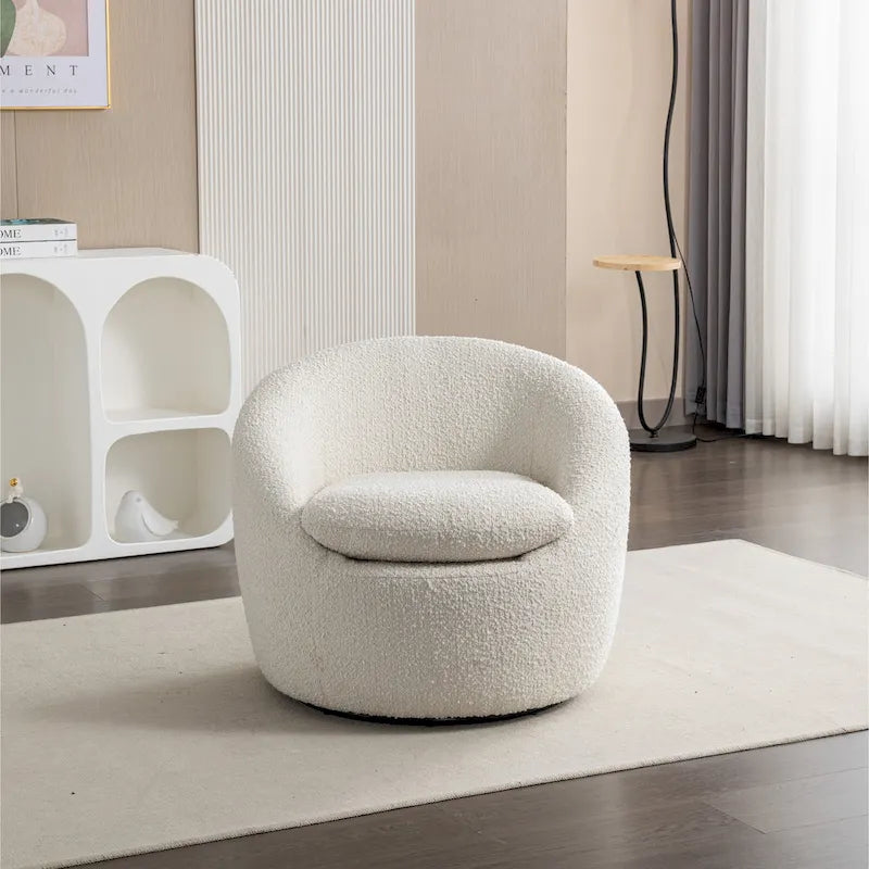 Swivel Barrel Chair - 360° Rotation - Boucle Fabric