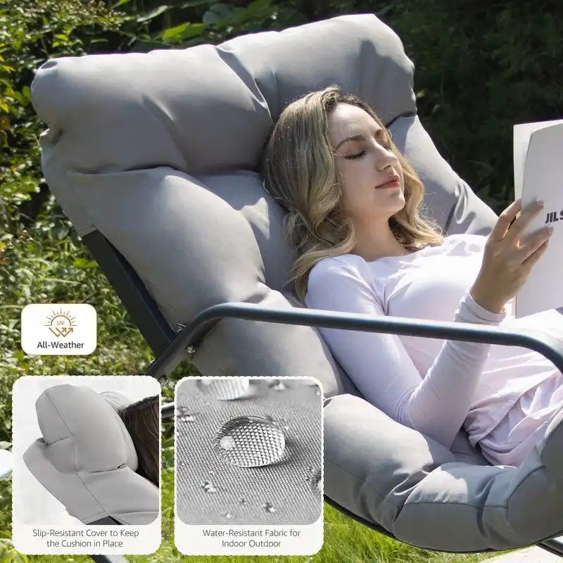 Oversized Rocking Lounge Chair, 450 lbs Extra Large Outdoor Recliner with Water-resistant Cushions