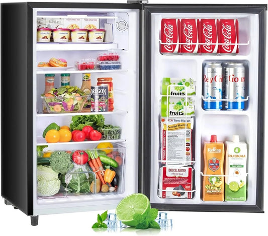 Mini Fridge for Bedroom 3.2 Cu.Ft Small Refrigerator with Freezer for Dorm Office,Compact Single Door Adjustable Thermostat Low Noise, Black
