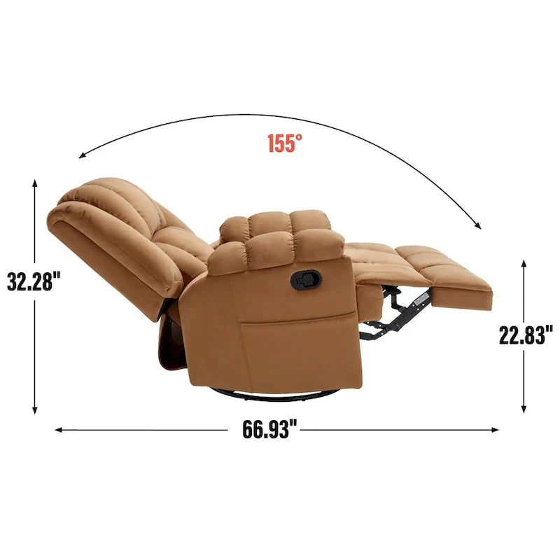 Lazy Boy Swivel Rocker Fabric Recliner Chair, Overstuffed Large Manual Recliner Glider with Pillow Top Arms and Cushion Back