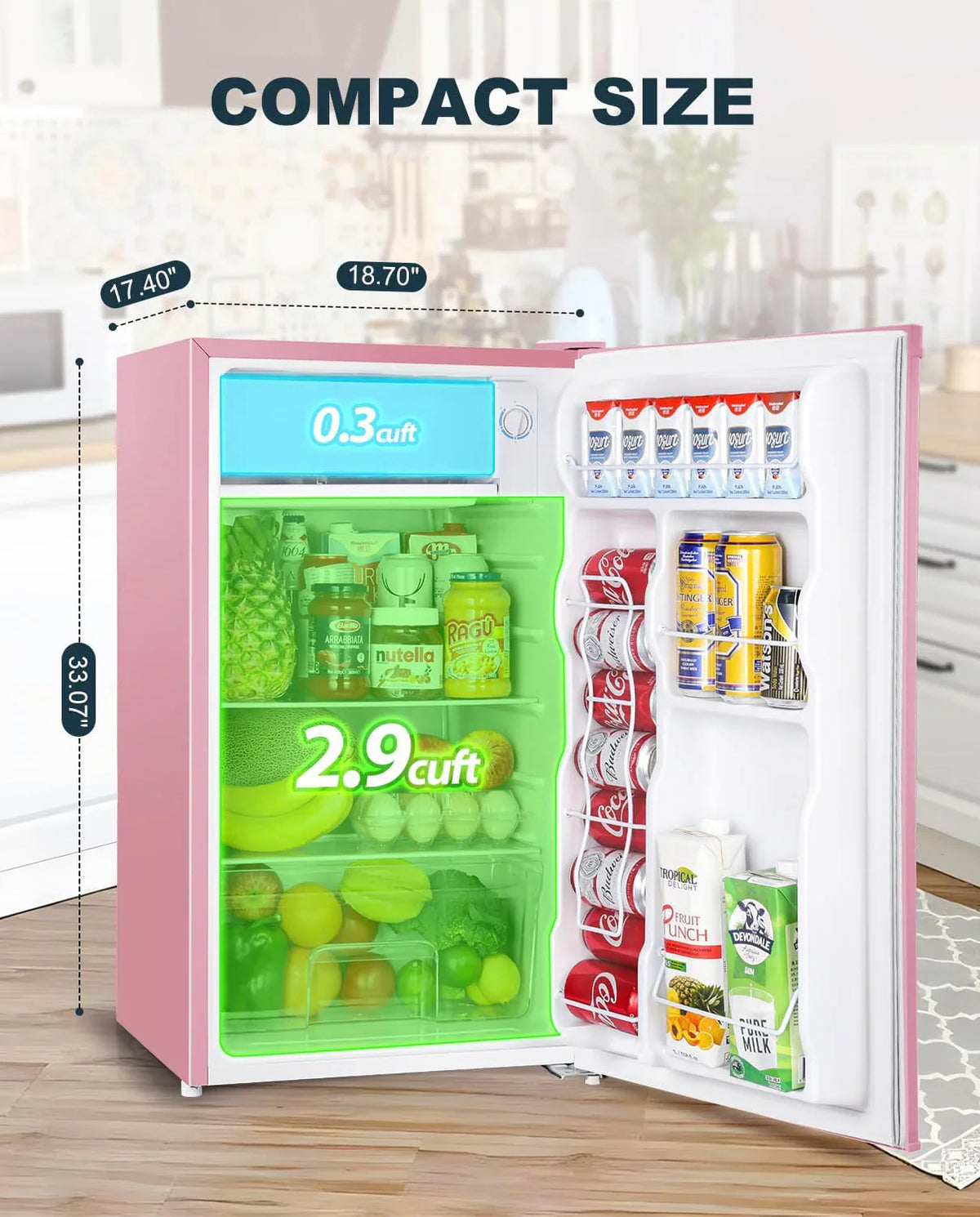 Upstreman 3.2 Cu.Ft Mini Fridge with Freezer, Single Door Mini Fridge, Dorm Fridge, Adjustable Thermostat, Mini Refrigerator for Bedroom, Office, Dorm, Black-BR321