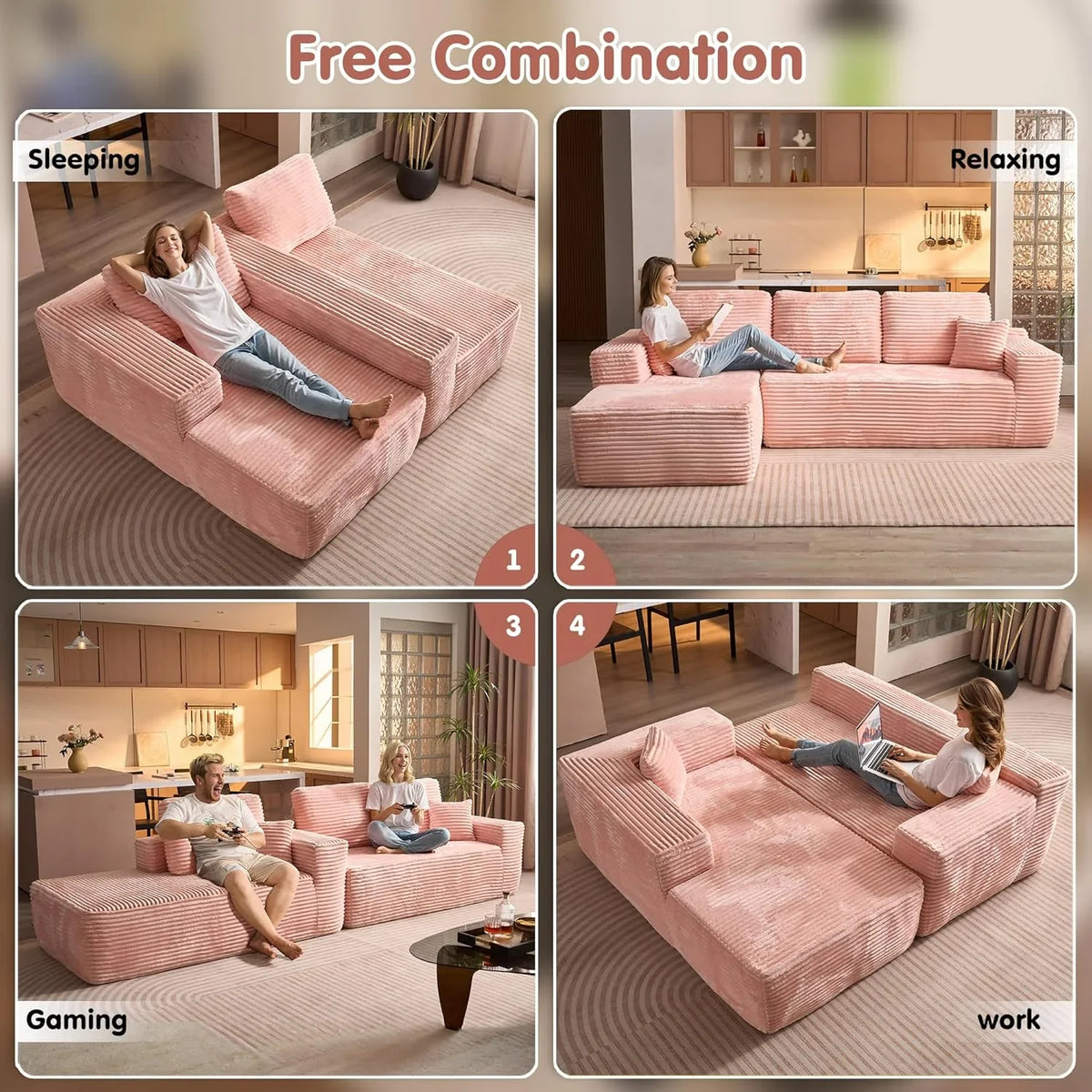 ovios 104" Cloud Sectional Couch with L-Shape Chaise,Modern Modular Sofa with Deep Seat, Upholstered Couches for Living Room Bedroom,No Assembly Required, Grey (Plush Corduroy Fabric)