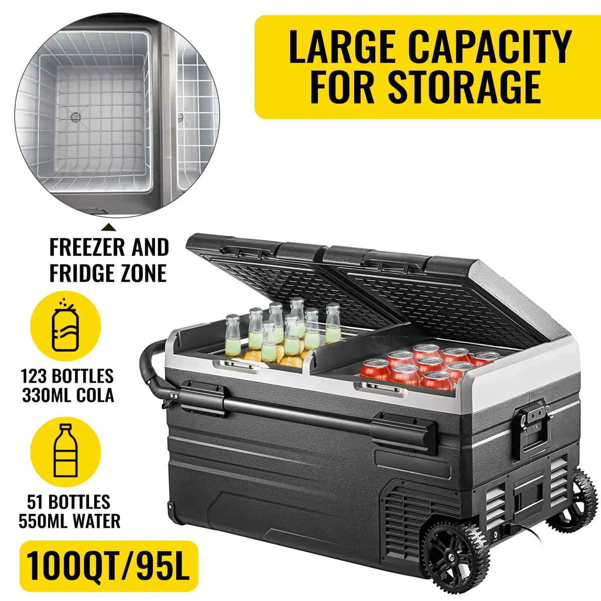 BENTISM 100Qt Portable Car Freezer 95L Refrigerator 12/24V Camping Fridge Freezer