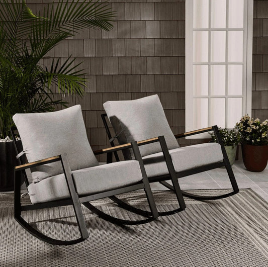 Better Homes & Gardens Marlow Outdoor 2pk Patio Rocking Chairs,Black Frame/Gray Cushion