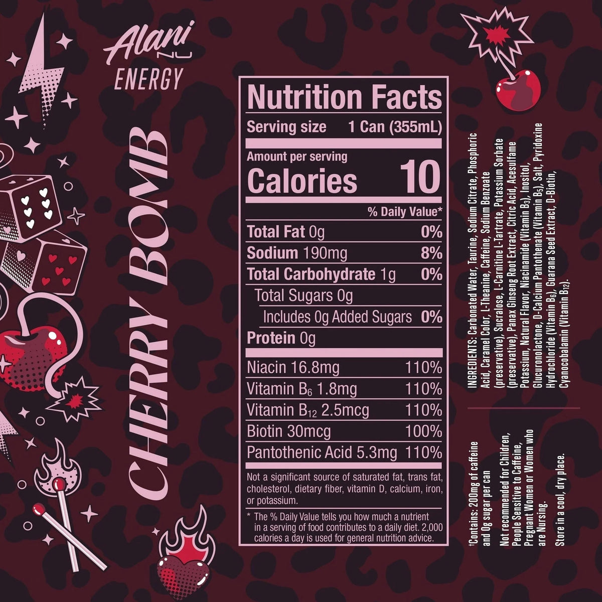 Energy Drink, Cherry Bomb Flavor, 12 fl oz Cans, Pack of 6
