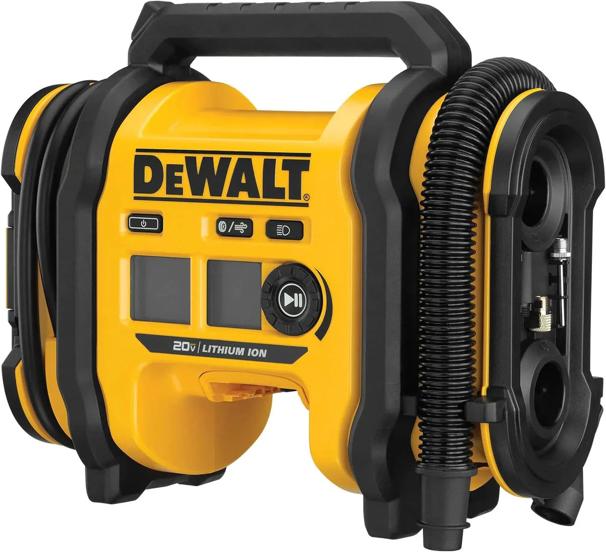 DEWALT 20V MAX tire inflator, compact and portable, automatic shut-off, LED light