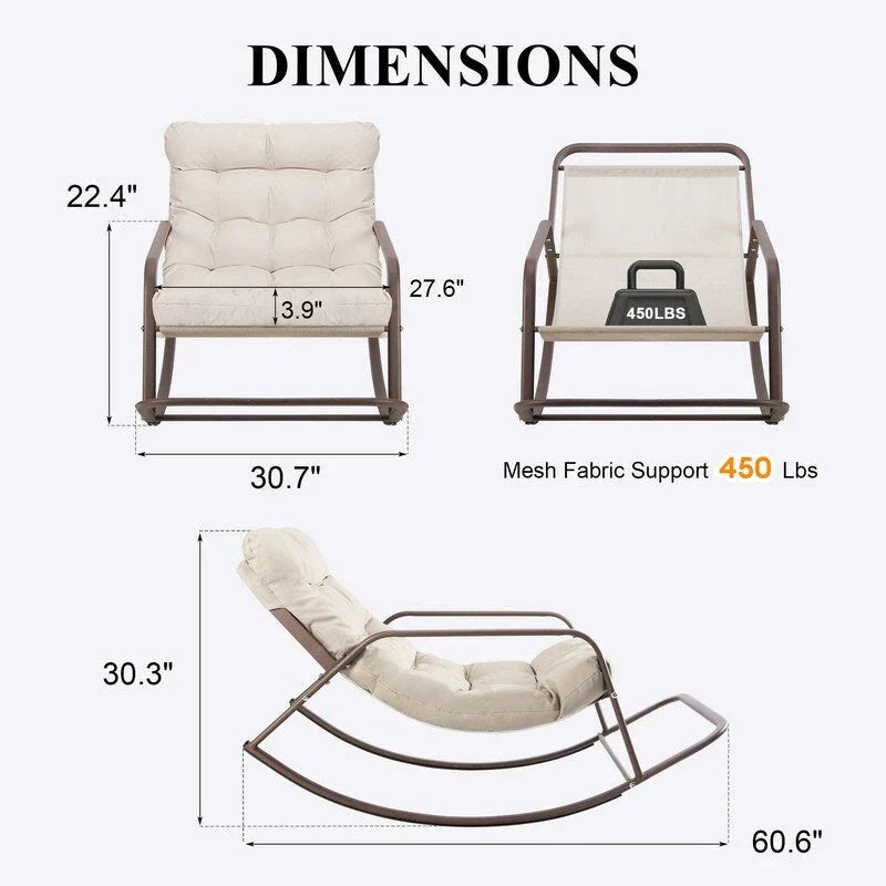 Oversized Rocking Lounge Chair, 450 lbs Extra Large Outdoor Recliner with Water-resistant Cushions