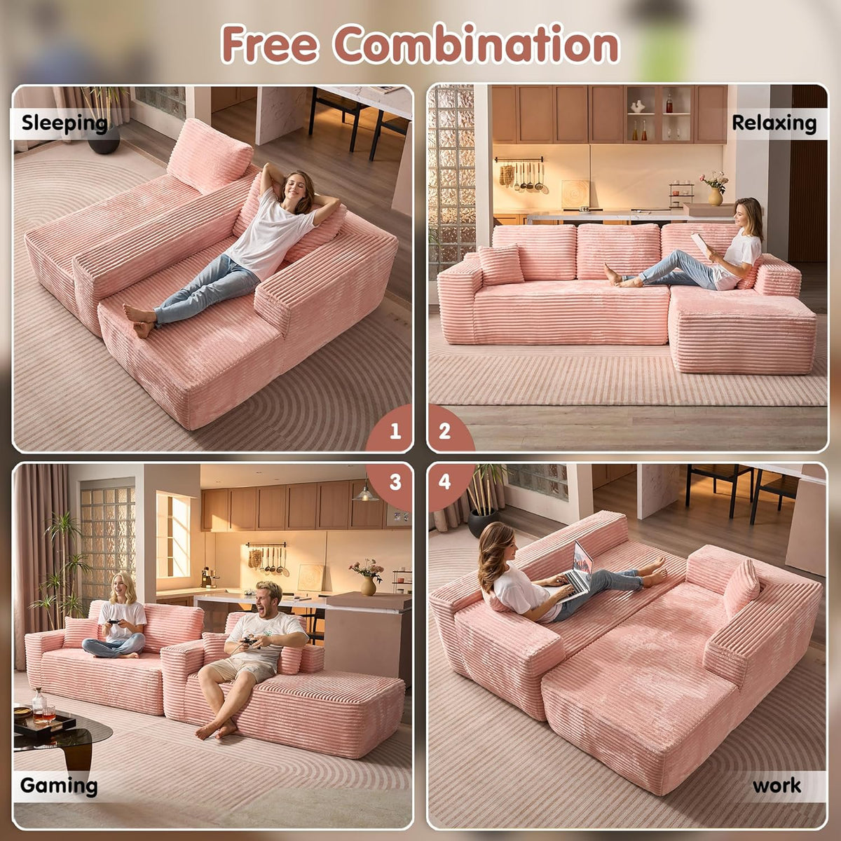 ovios 104" Cloud Sectional Couch with L-Shape Chaise,Modern Modular Sofa with Deep Seat, Upholstered Couches for Living Room Bedroom,No Assembly Required, Grey (Plush Corduroy Fabric)
