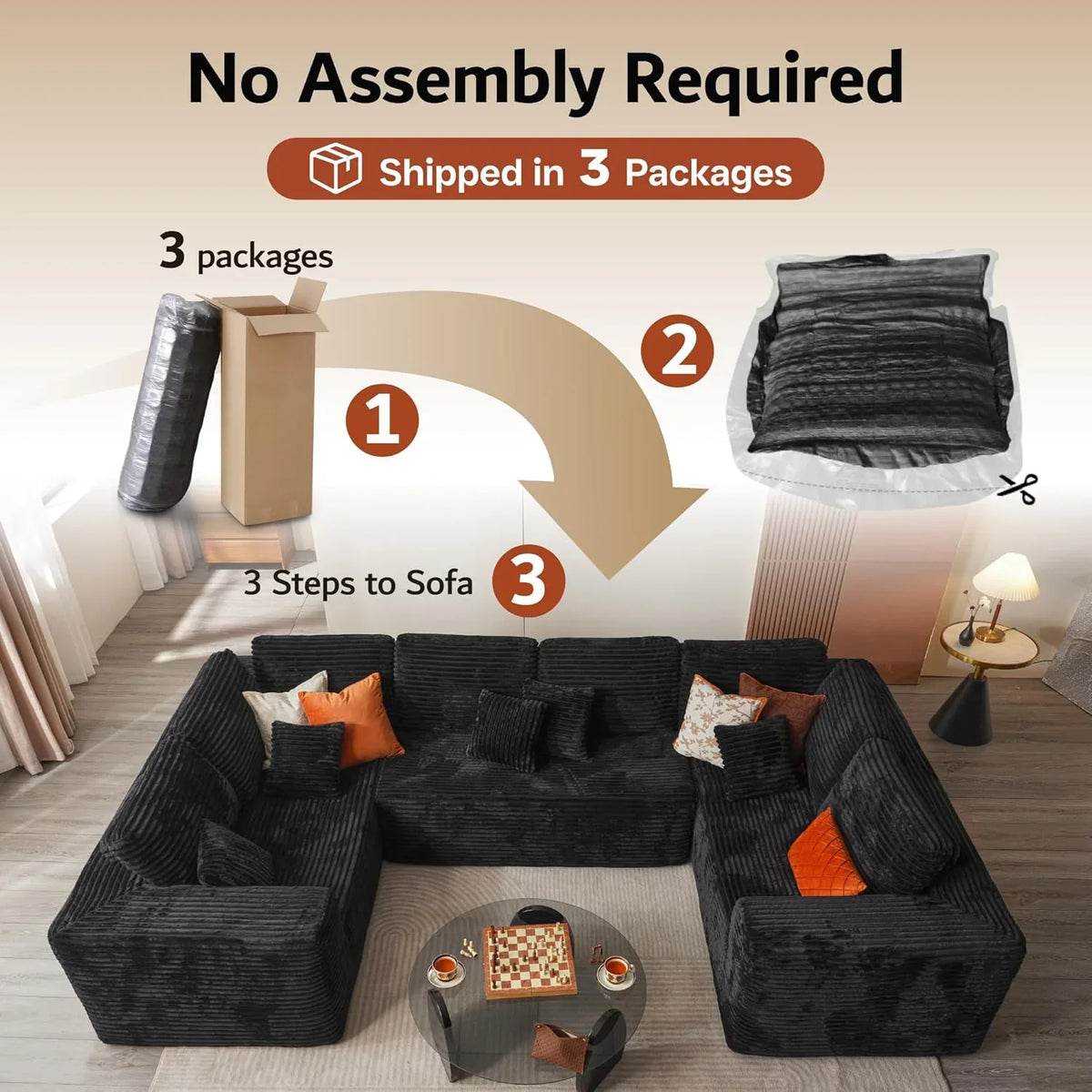 ovios 104" Cloud Sectional Couch with L-Shape Chaise,Modern Modular Sofa with Deep Seat, Upholstered Couches for Living Room Bedroom,No Assembly Required, Grey (Plush Corduroy Fabric)
