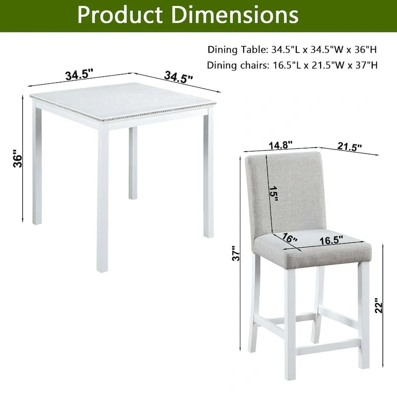 Modern 5-Piece Dining Set with Square Counter Height Table & 4 Upholstered Chairs