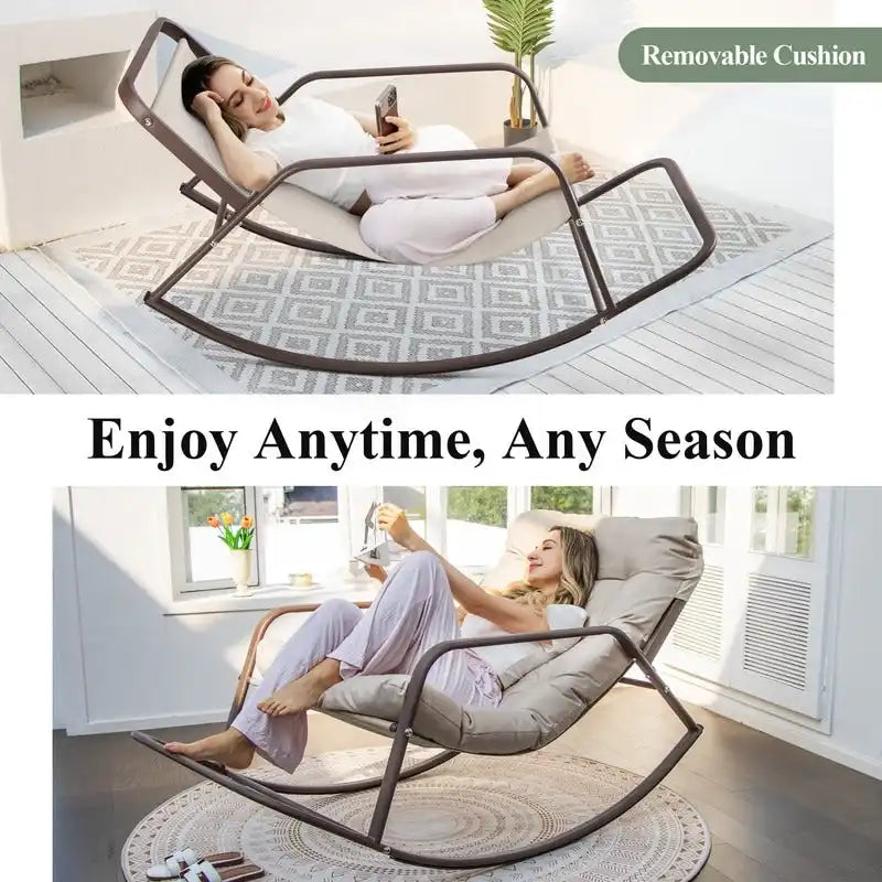 Oversized Rocking Lounge Chair, 450 lbs Extra Large Outdoor Recliner with Water-resistant Cushions