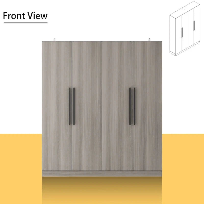 Modern Freestanding Solid Wood Wardrobe Closet With Storage Shelves