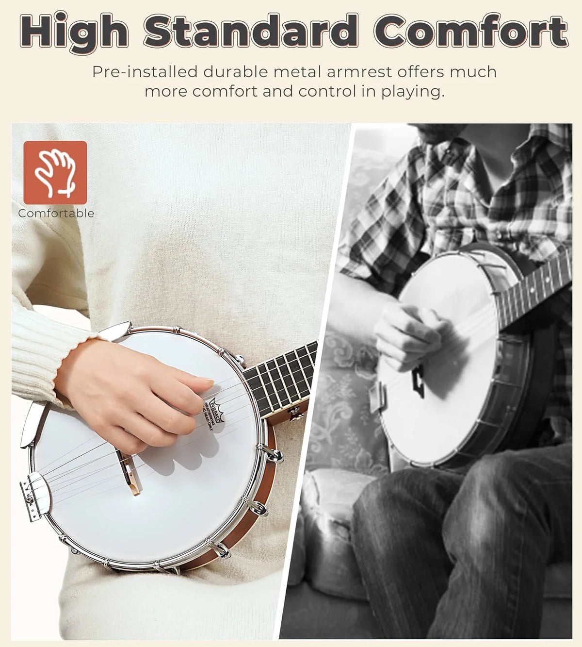 String Banjo 26 Inch MINI Travel Banjo Banjo Beginner Kit with Remo Head Open Back & Closed Solid Back with beginner Kit Comfortable Carrying Bag