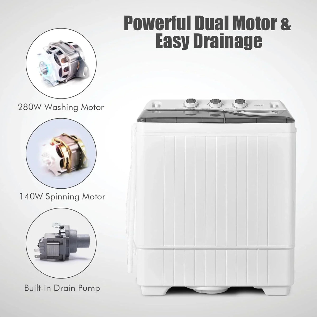 COSTWAY Double Tub 26 lb Capacity Laundry 18 lb 8 lb Spin Combo Drain Pump Washing Machine
