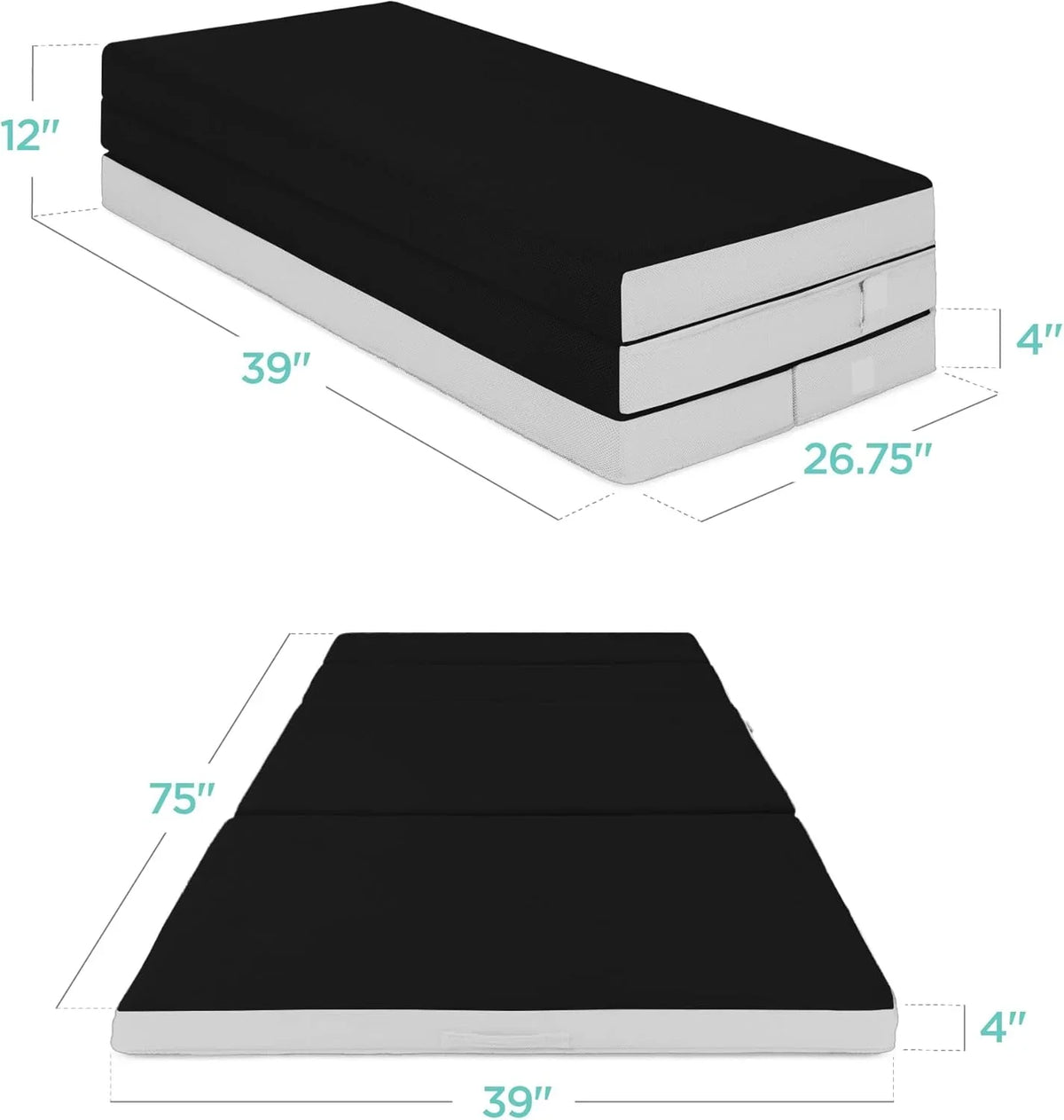 Best Choice Products 4in Portable Queen-Size Mattress, Tri-Fold Mattress for Camping, Guest, Toddler, Foam Plush w/Carry Case - Grey
