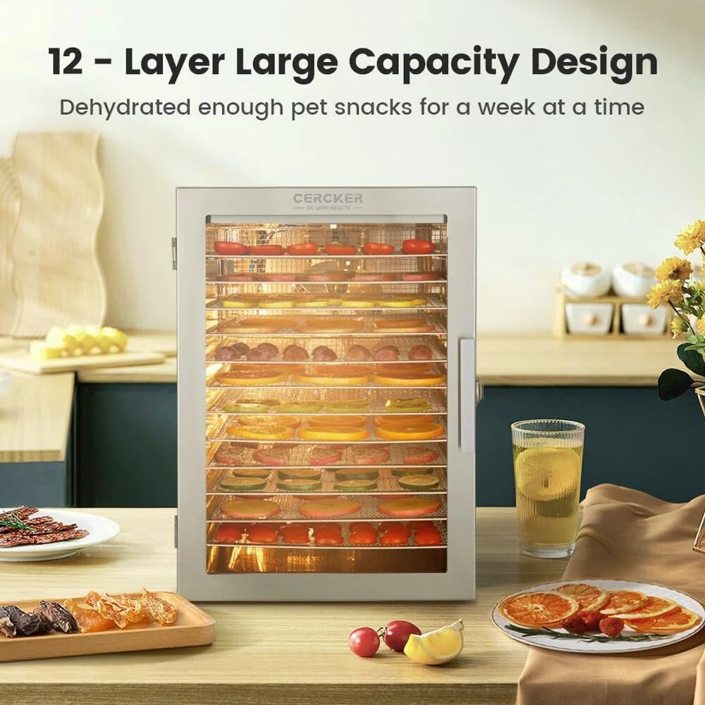 Cercker Food-Dehydrator Machine with 12 Stainless Steel Trays