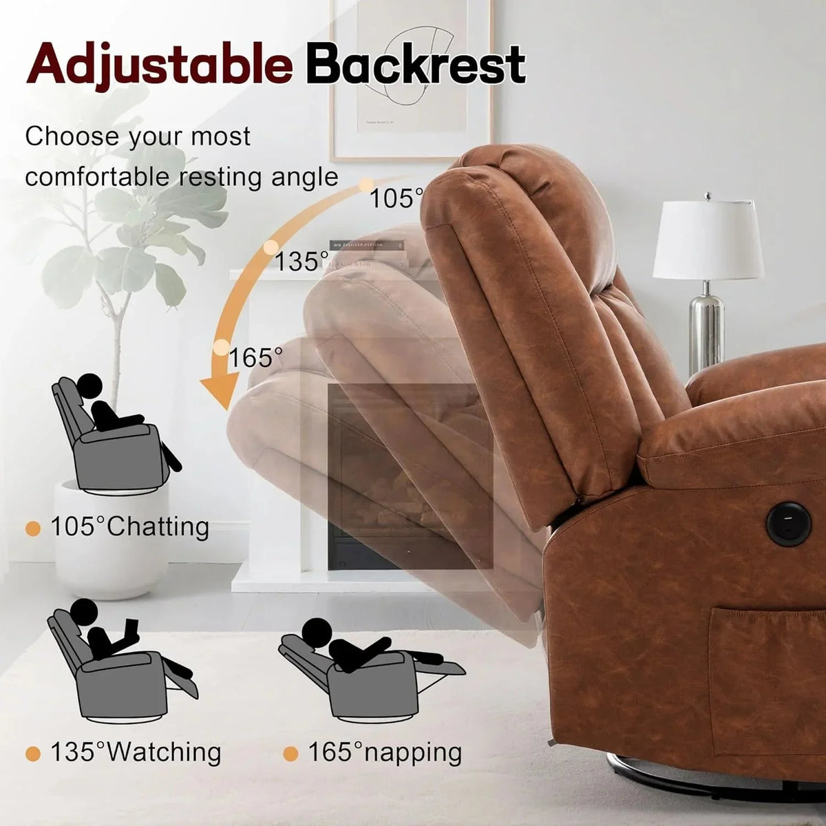 Rocker Recliner, Glider Recliner Chairs for Adults, 360° Swivel Rocking Chair with Massage and Heating, Nursery Chair with Storage and USB Charging for Living Room, Bedroom, Nursery