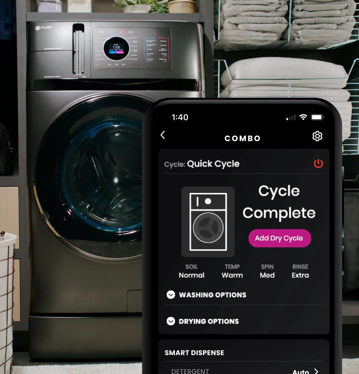 Profile 4.8 cu. ft. UltraFast combination washer-dryer with ventless heat pump technology in Carbon Graphite
