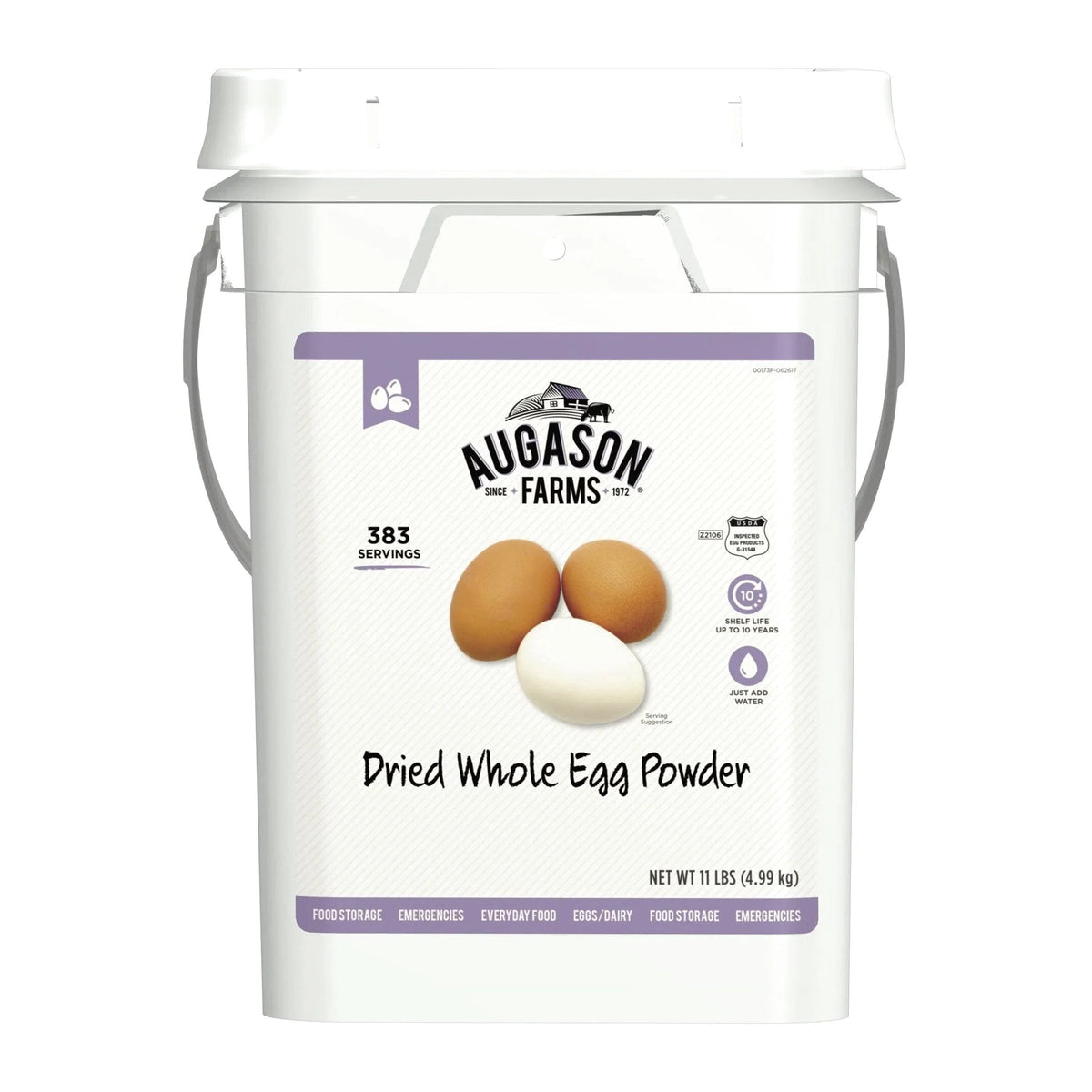 Augason Farms Dried Whole Egg Powder Emergency Food Supply 11 Pound 4-Gallon Pail 383 Servings