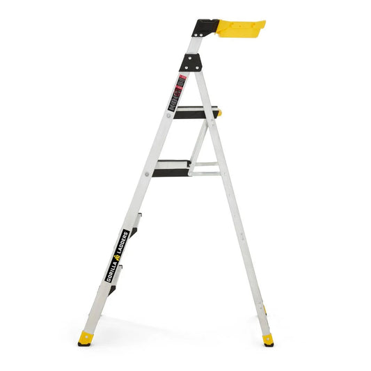 Gorilla Ladders Removable Dual Platform Heavy Duty Ladder with Project Bucket, 5.5 Ft, Aluminum, Multicolor