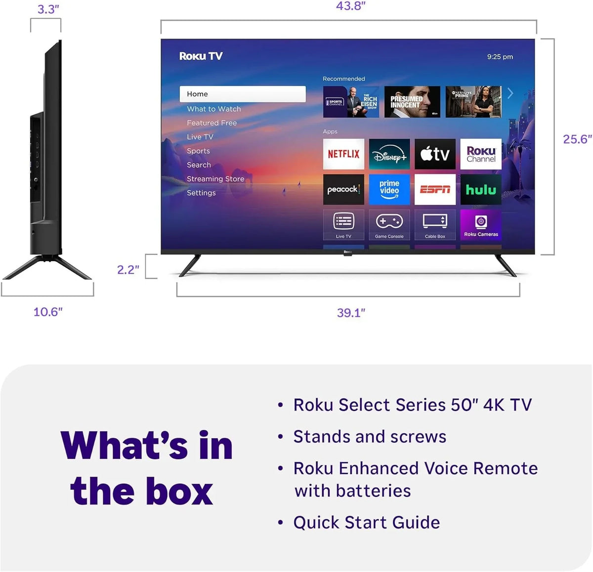 Roku 50" Select Series 4K HDR Smart TV with voice remote