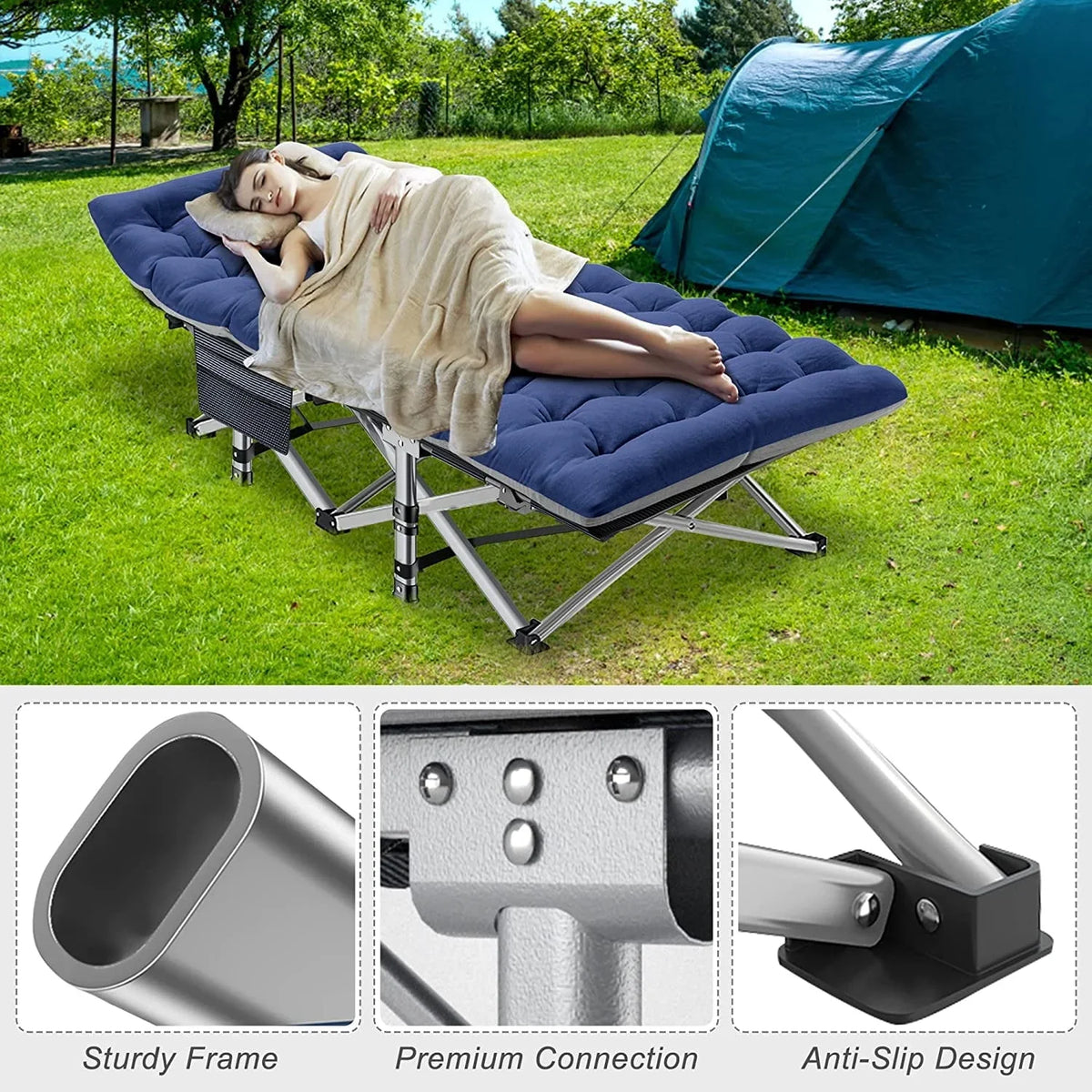 Slsy 2 Pack Folding Bed Cot with 3.3 Inch 2 Sided Mattress, 75"* 28" Folding Camping Cots with Carry Bag, Portable Sleeping Cot Guest Bed